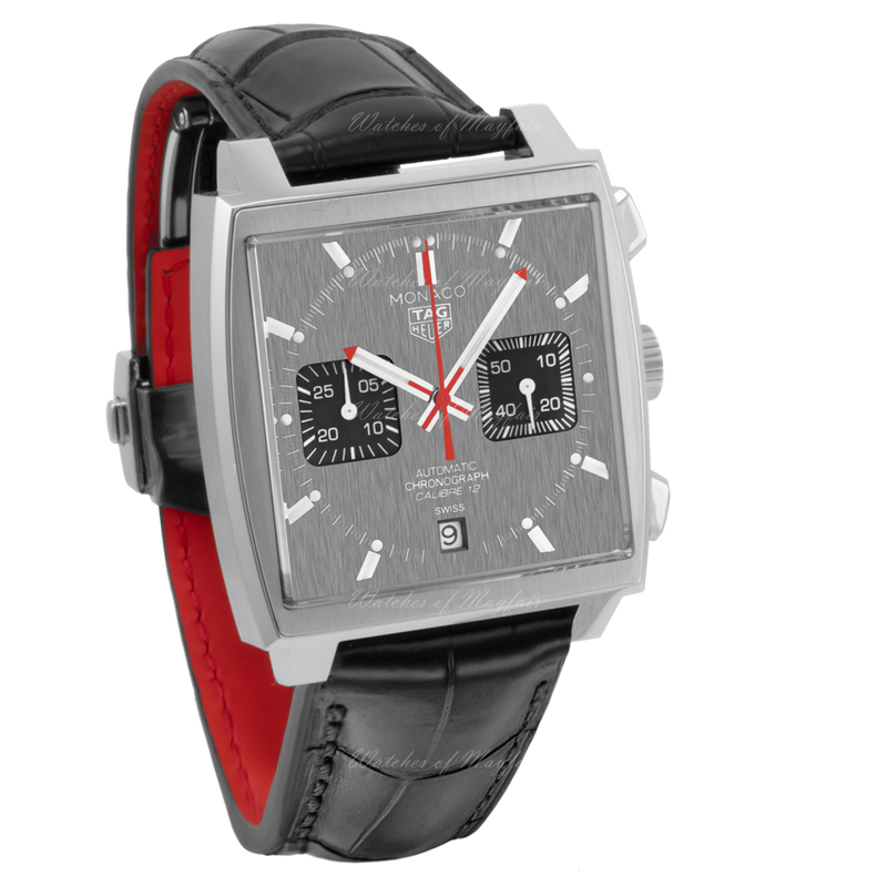 Tag Heuer Monaco Calibre 12 Final Edition Chronograph Grey Dial Black Leather Strap Watch for Men - CAW211J.FC6476 Buy Now By Tag Heuer