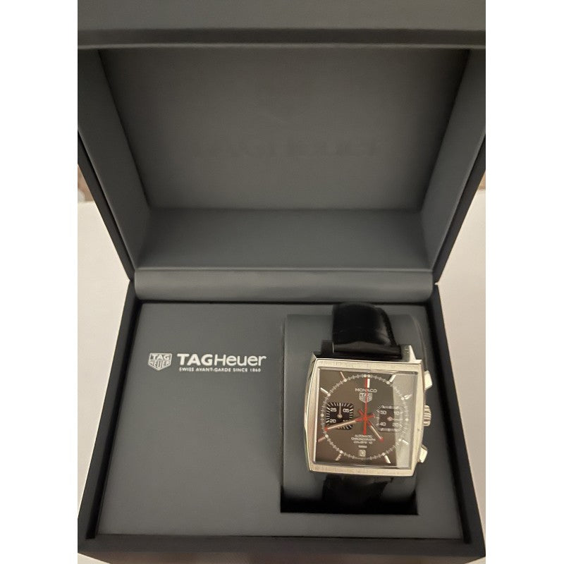 Tag Heuer Monaco Calibre 12 Final Edition Chronograph Grey Dial Black Leather Strap Watch for Men - CAW211J.FC6476 Buy Now By Tag Heuer