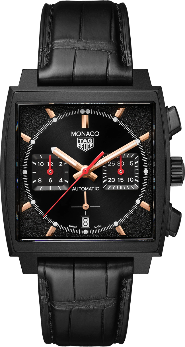 Tag Heuer Monaco Automatic Chronograph Black Dial Black Leather Strap Watch for Men - CBL2180.FC6497 Buy Now By Tag Heuer