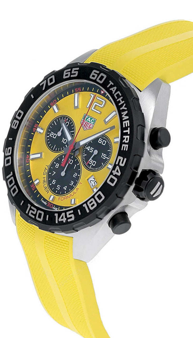 Tag Heuer Formula 1 Chronograph Yellow Dial Yellow Rubber Strap Watch for Men - CAZ101AM.FT8054