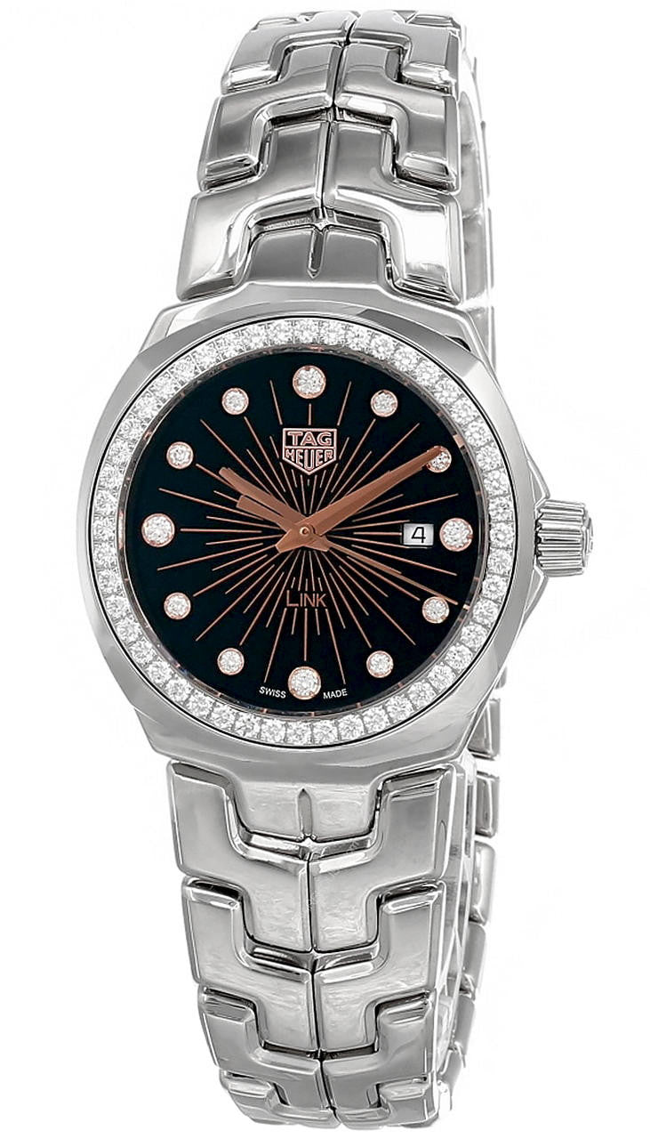 Shop Tag Heuer Link Quartz Diamonds Black Dial Silver Steel Strap Watch for Men - WBC131G.BA0649 in USA