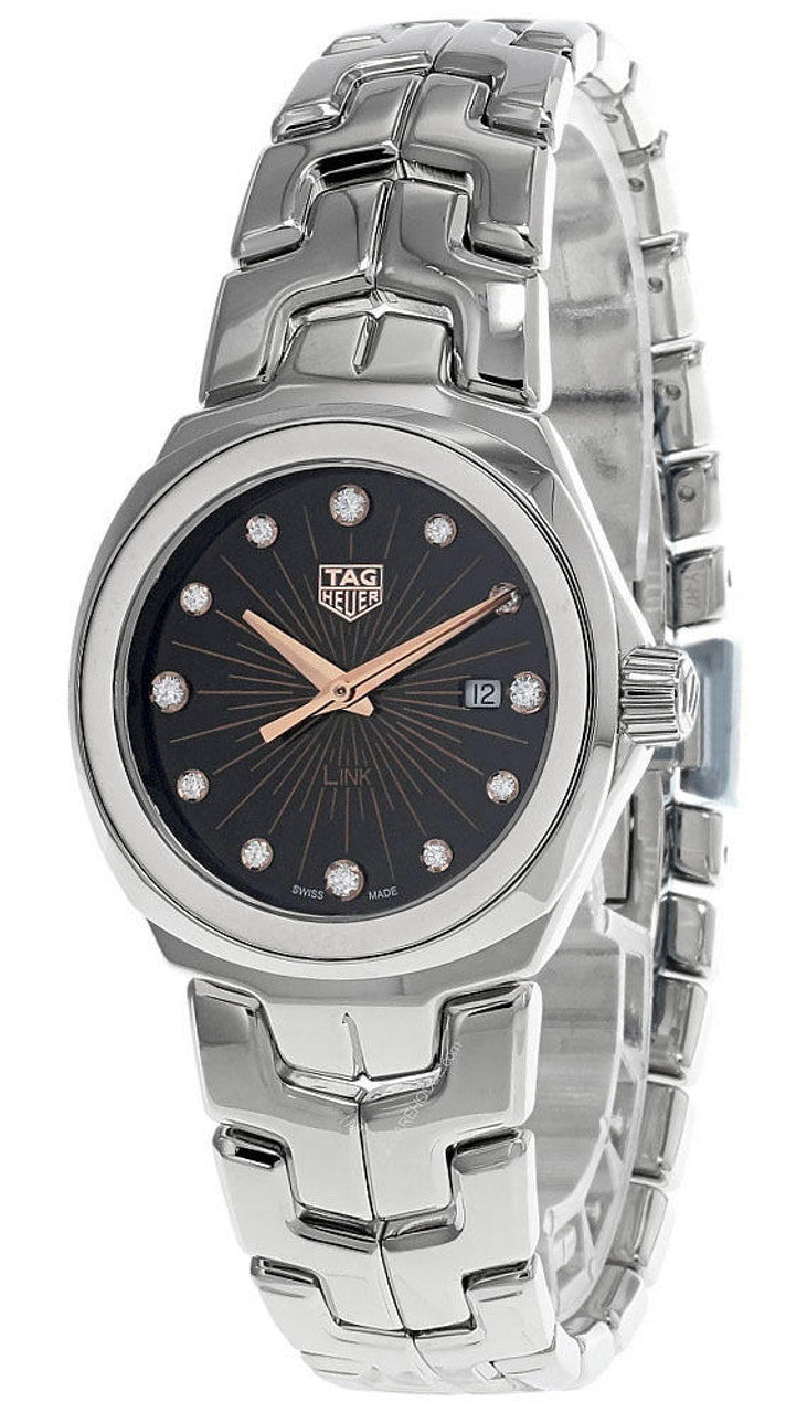 Shop Tag Heuer Link Quartz Diamonds Black Dial Silver Steel Strap Watch for Men - WBC131G.BA0649 in USA