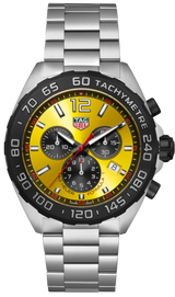 Shop Tag Heuer Formula 1 Quartz Chronograph Yellow Dial Silver Steel Strap Watch for Men - CAZ101AM.BA0842 in USA