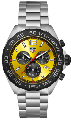 Tag Heuer Formula 1 Chronograph Yellow Dial Silver Steel Strap Watch for Men - CAZ101AM.BA0842