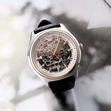Emporio Armani Zeta Skeleton Automatic Silver Dial Black Leather Strap Watch For Men - AR60018 Buy Now By Emporio Armani