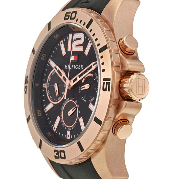 Shop Tommy Hilfiger Sport Multifunction Black Dial Black Rubber Strap Watch for Men - 1791145 in USA