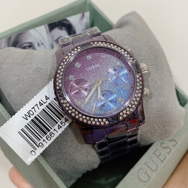 Shop Guess Confetti Diamonds Purple Dial Purple Steel Strap Watch for Women - W0774L4 in USA