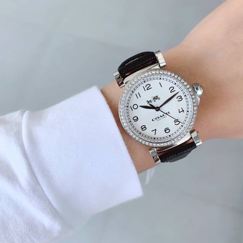 Coach Madison White Dial Black Leather Strap Watch for Women - 14502399 Buy Now By Coach