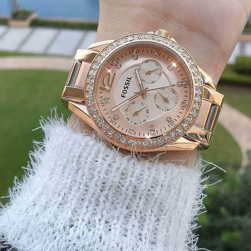 Fossil Riley Multifunction Rose Gold Dial Rose Gold Steel Strap Watch for Women - ES2811 Buy Now By Fossil