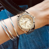 Shop Guess Crystal Diamonds Rose Gold Dial Rose Gold Steel Strap Watch For Women - W11069L1 in USA