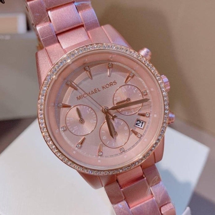 Michael Kors Ritz Chronograph Rose Gold Dial Rose Gold Steel Strap Watch For Women - MK6753 Buy Now By Michael Kors