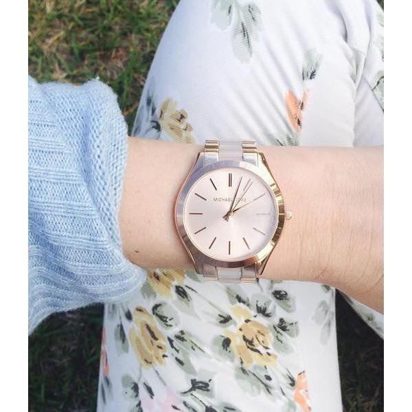 Michael Kors Slim Runway Rose Gold Dial Two Tone Steel Strap Watch for Women - MK4294 Buy Now By Michael Kors