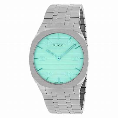 Shop Gucci 25H Quartz Turquoise Dial Silver Steel Strap Watch For Women - YA163409 in USA