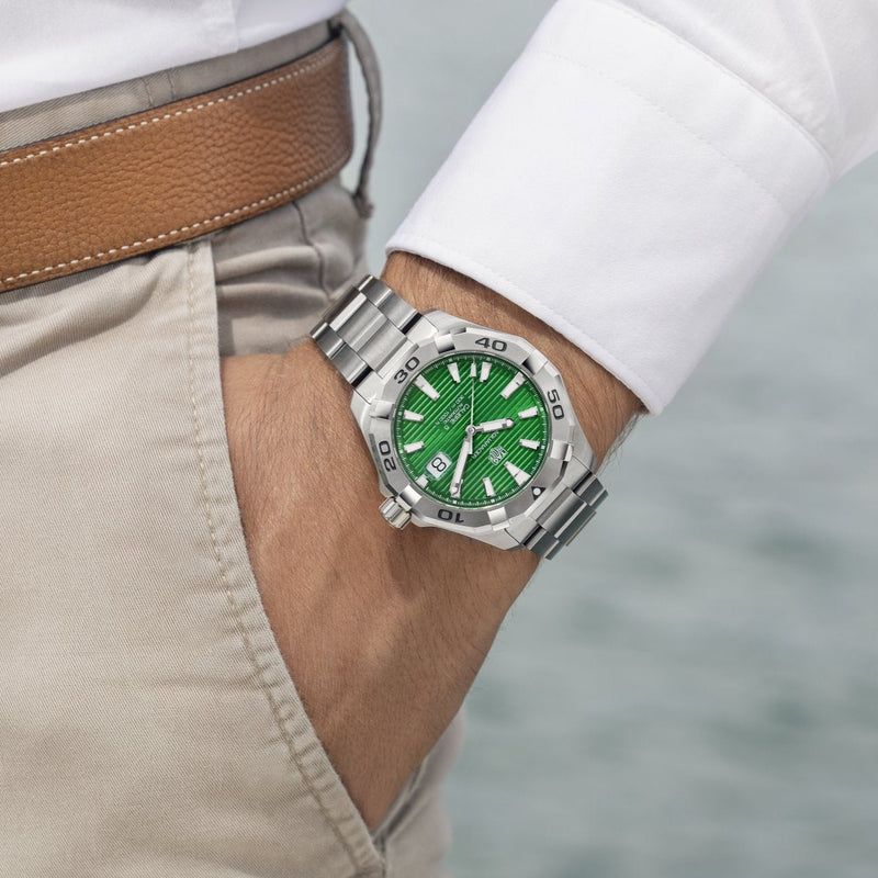 Tag Heuer Aquaracer Diamonds Emerald Green Dial Silver Steel Strap Watch for Women - WBD1316.BA0740 Buy Now By Tag Heuer