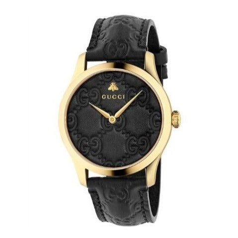 Shop Gucci G Timeless Quartz Black Dial Black Leather Strap Watch For Women - YA1264034A in USA