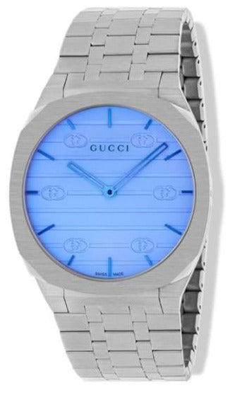 Shop Gucci 25H Quartz Blue Dial Silver Steel Strap Unisex Watch - YA163408 in USA