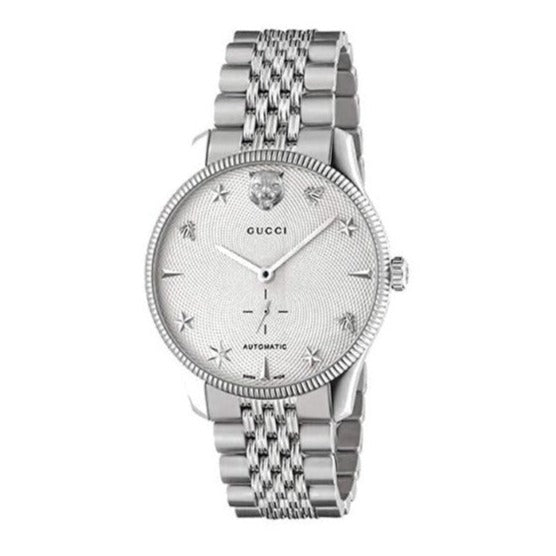 Shop Gucci G Timeless Automatic Silver Dial Silver Steel Strap Watch for Men - YA126354 in USA