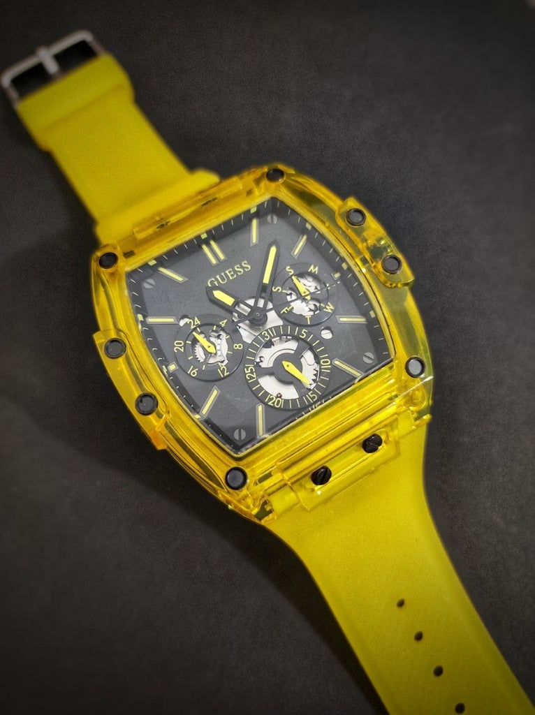Guess Phoenix Multi Function Black Dial Yellow Rubber Strap Watch for Men - GW0203G6 Buy Now By Guess