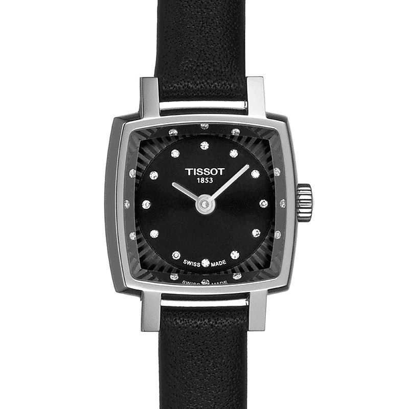 Shop Tissot Lovely Square Quartz Diamonds Black Dial Black Leather Strap Watch For Women - T058.109.16.056.00 in USA