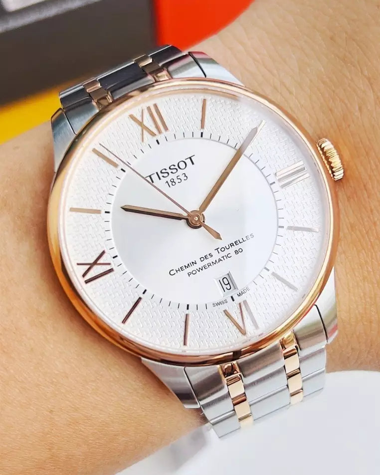 Tissot Chemin des Tourelles Powermatic 80 Silver Dial Two Tone Steel Strap Watch for Men - T099.407.22.038.02