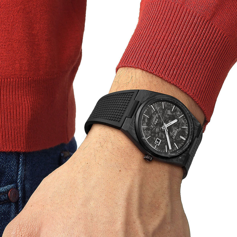 Shop Tissot PRX Powermatic 80 Carbon Black Dial Black Rubber Strap Watch for Men - T137.907.97.201.00 in USA