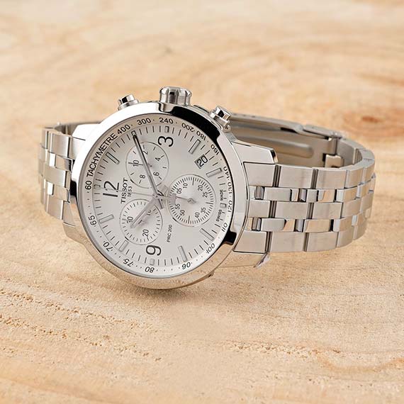 Tissot T Sport PRC 200 Chronograph White Dial Silver Steel Strap Watch For Men - T114.417.11.037.00 Buy Now By Tissot