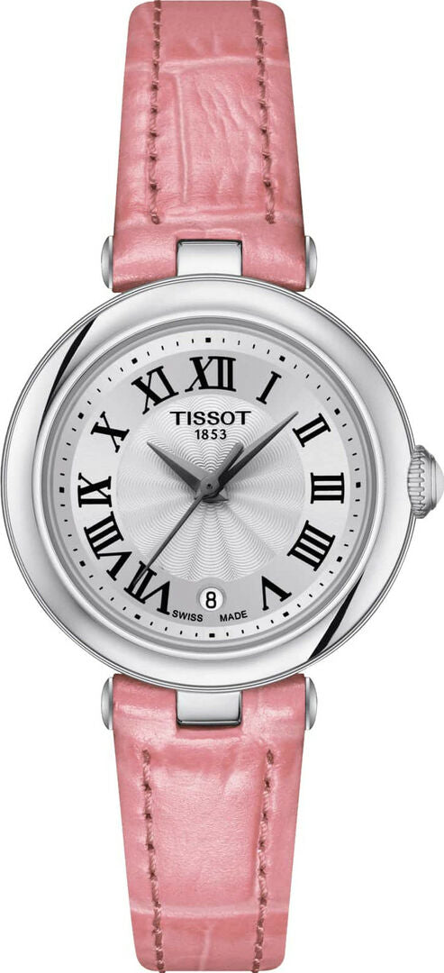 Shop Tissot Bellissima Small Lady Silver Dial Pink Leather Strap Watch For Women - T126.010.16.013.01 in USA
