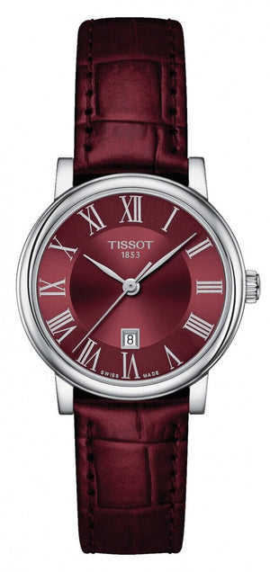 Tissot Carson Premium Lady Maroon Dial Maroon Leather Strap Watch For Women - T122.210.16.373.00