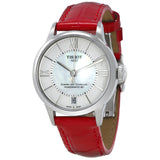 Tissot Chemin Des Tourelles Automatic Mother of Pearl White Dial Red Leather Strap Watch For Women - T099.207.16.118.00 Buy Now By Tissot