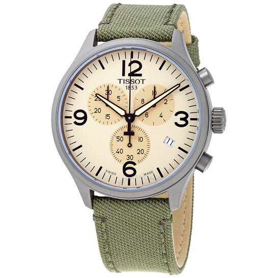 Tissot T Sport Chrono XL Beige Dial Green Nylon Strap Watch for Men - T116.617.37.267.00 Buy Now By Tissot