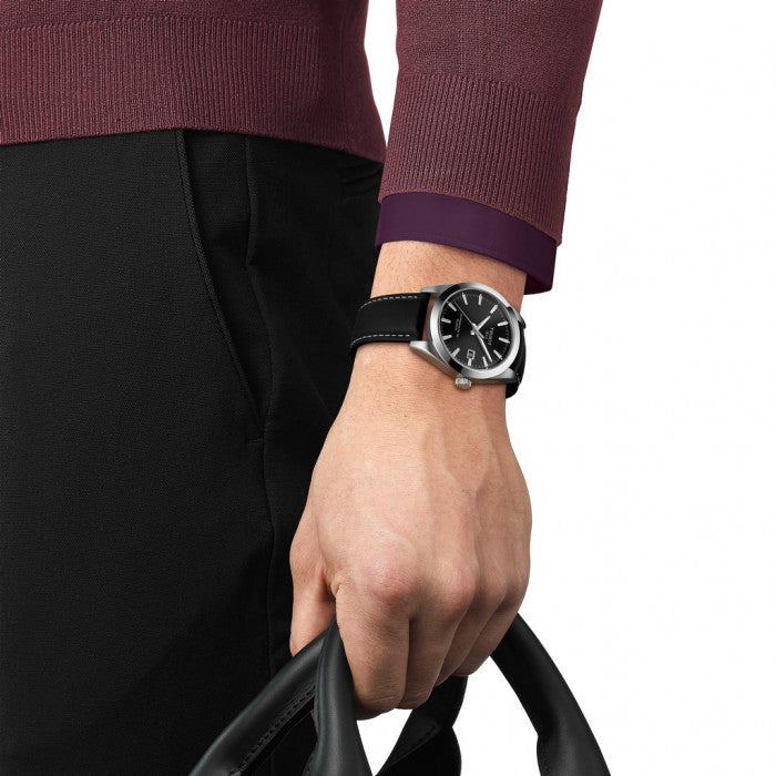 Tissot Gentleman Powermatic 80 Silicium Black Dial Black Leather Strap Watch For Men - T127.407.16.051.00 Buy Now By Tissot