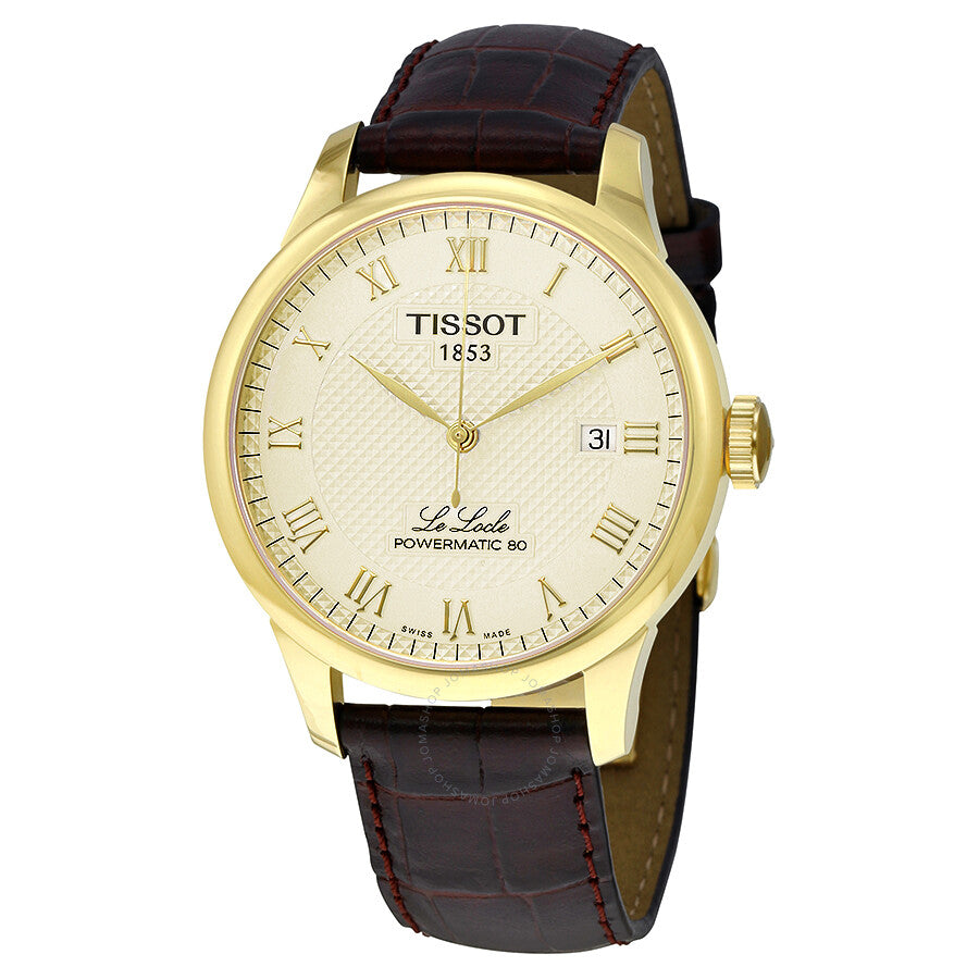 Tissot Le Locle Powermatic 80 Gold Dial Brown Leather Strap Watch For Men - T006.407.36.263.00