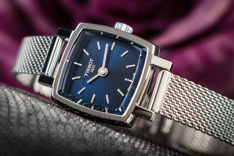 Shop Tissot Lovely Square Blue Dial Silver Mesh Bracelet Watch For Women - T058.109.11.041.00 in USA