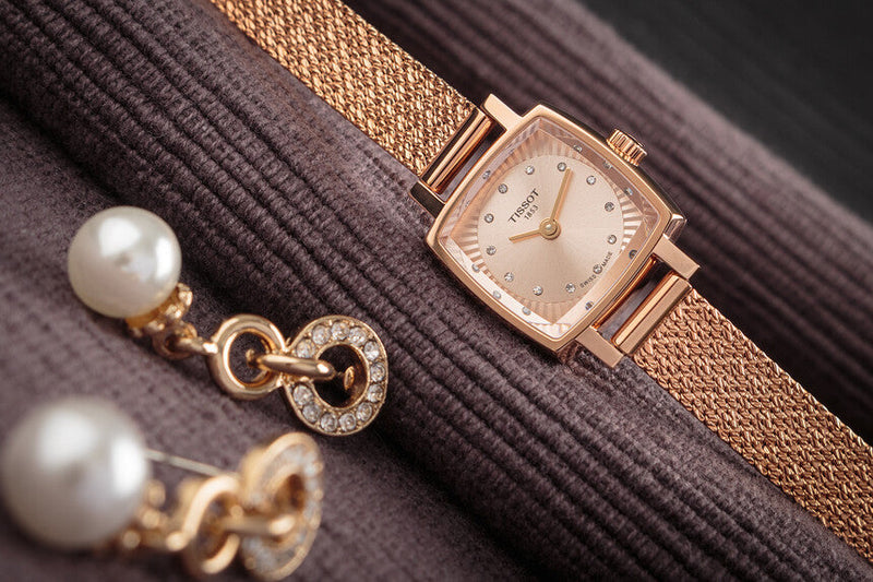 Shop Tissot Lovely Square Lady Quartz Rose Gold Dial Rose Gold Mesh Bracelet Watch For Women - T058.109.33.456.00 in USA