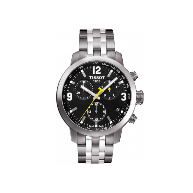 Tissot PRC 200 Chronograph Black Dial Silver Steel Strap Watch For Men - T055.417.11.057.00