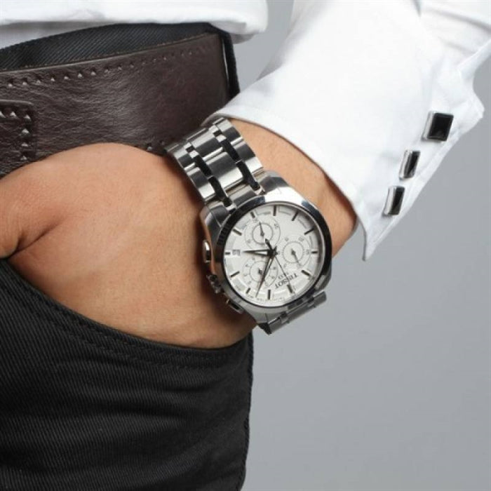Tissot T Classic Couturier Chronograph White Dial Silver Steel Strap Watch For Men - T101.617.11.031.00 Buy Now By Tissot
