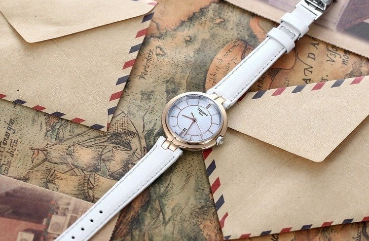 Tissot T Lady Flamingo Mother of Pearl White Dial White Leather Strap Watch For Women - T094.210.26.111.01 Buy Now By Tissot