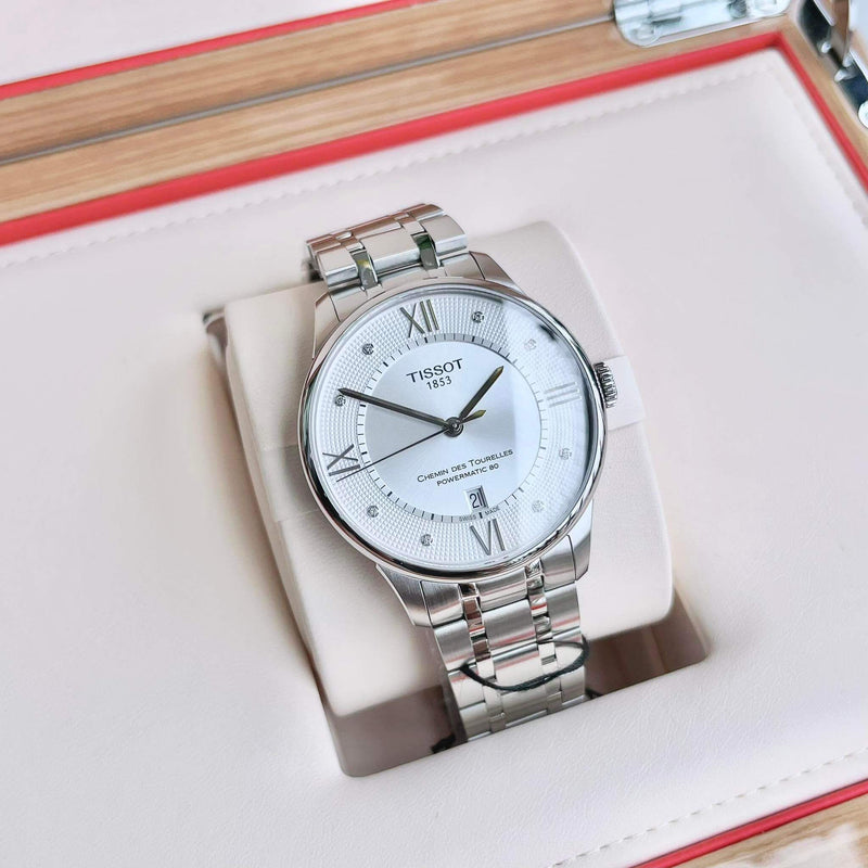 Tissot Chemin Des Tourelles Powermatic 80 Diamonds Silver Dial Silver Steel Strap Watch for Men - T099.407.11.033.00 Buy Now By Tissot
