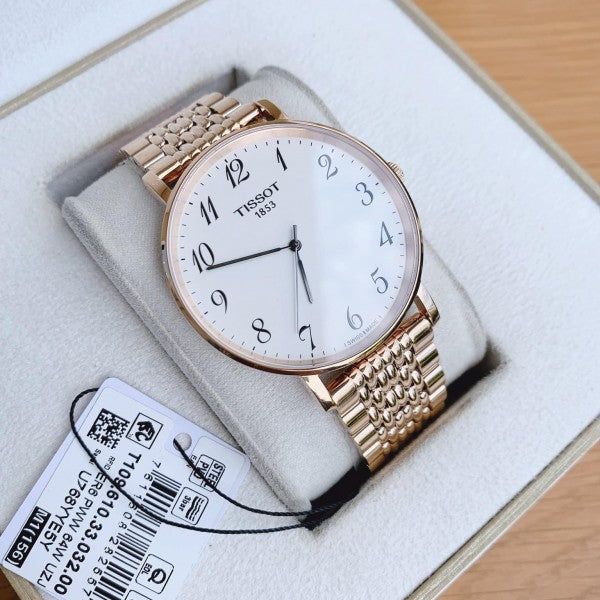 Tissot T Classic Everytime White Dial Rose Gold Mesh Bracelet Watch for Men - T109.610.33.032.00 Buy Now By Tissot