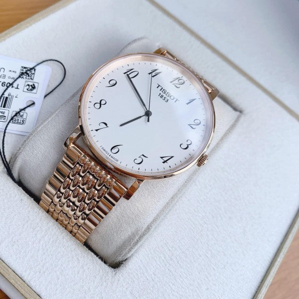 Tissot T Classic Everytime White Dial Rose Gold Mesh Bracelet Watch for Men - T109.610.33.032.00 Buy Now By Tissot