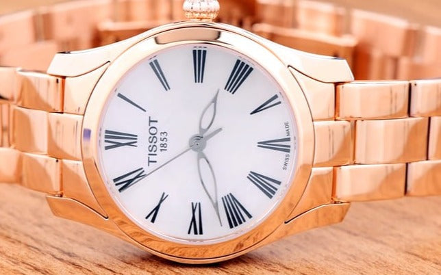 Tissot T Wave Mother of Pearl Dial Rose Gold Steel Strap Watch For Women - T112.210.33.113.00 Buy Now By Tissot