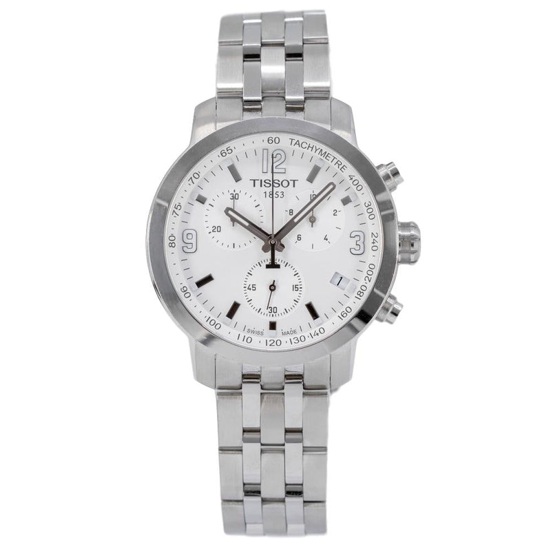 Tissot PRC 200 Chronograph White Dial Silver Steel Strap Watch For Men - T055.417.11.017.00