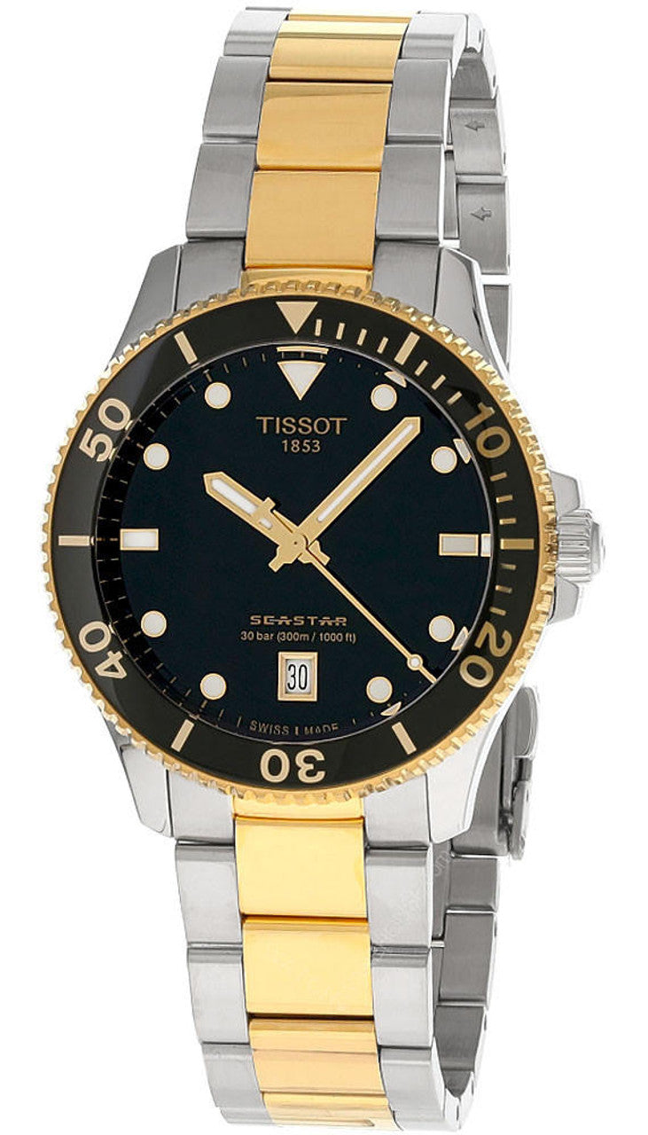 Shop Tissot Seastar 1000 Black Dial Two Tone Steel Strap Watch for Women - T120.210.22.051.00 in USA