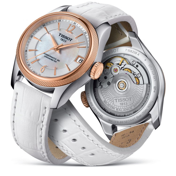 Tissot T-Classic Powermatic 80 Mother of Pearl Silver Dial White Leather Strap Watch For Women - T108.208.26.117.00 Buy Now By Tissot