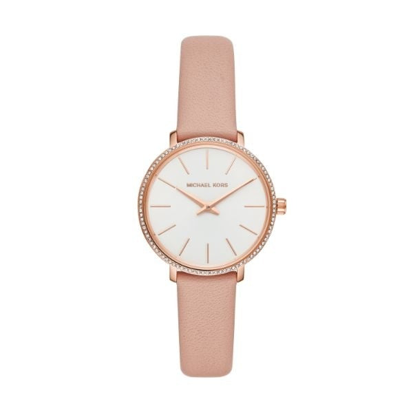 Shop Michael Kors Pyper Analog White Dial Pink Leather Strap Watch For Women - MK2803 in USA