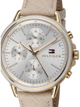 Shop Tommy Hilfiger Carly Silver Dial Cream Leather Strap Watch for Women - 1781790 in USA