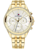 Tommy Hilfiger Ari Multifunction Diamonds Silver Dial Gold Steel Strap Watch for Women - 1781977