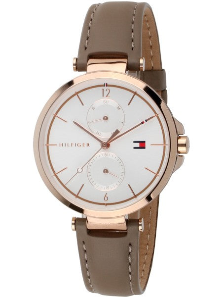 Shop Tommy Hilfiger Angela Quartz Silver Dial Brown Leather Strap Watch for Women - 1782125 in USA