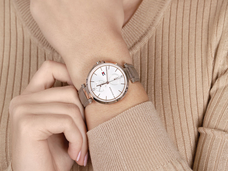 Shop Tommy Hilfiger Angela Quartz Silver Dial Brown Leather Strap Watch for Women - 1782125 in USA