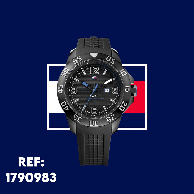 Shop Tommy Hilfiger Sport Multifunction Black Dial Black Rubber Strap Watch for Men - 1790983 in USA